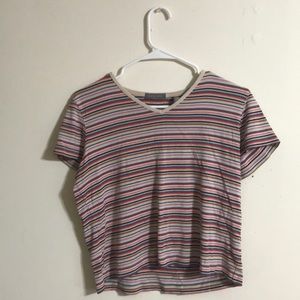 70s inspired striped v-neck short sleeve top